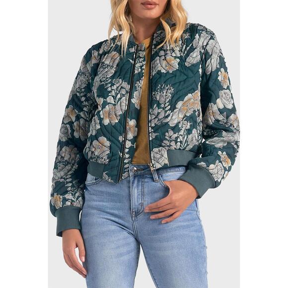 ELAN Jackets & Blazers - NEW ELAN quilted print bomber jacket in green floral